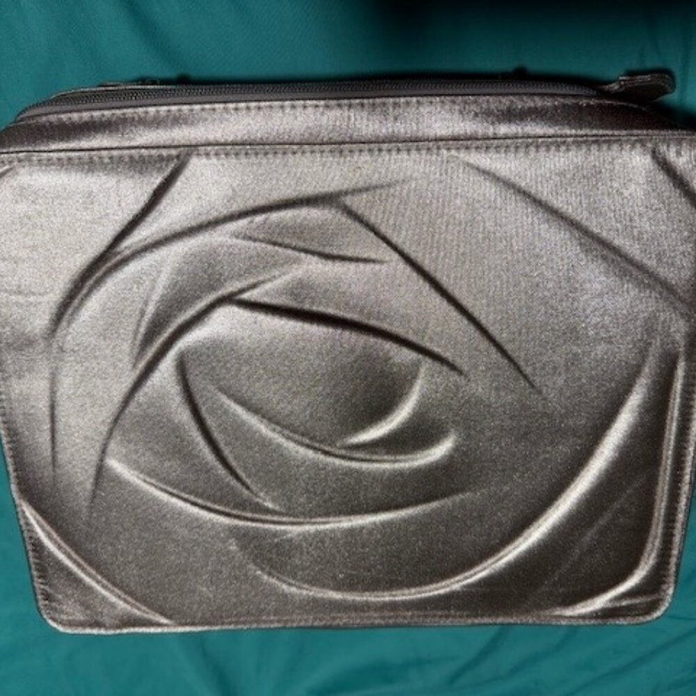 Large Lancome Cosmetic bag with handle in a champagne color